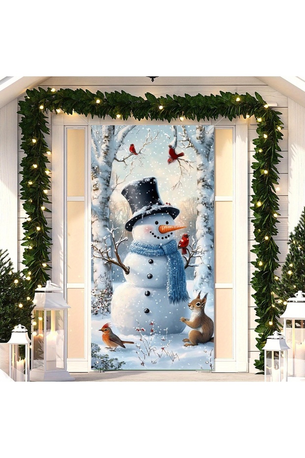 180X90 MULTI 2D door curtain banner, 1 piec winter wonderland snowman door curtain banner, festive s