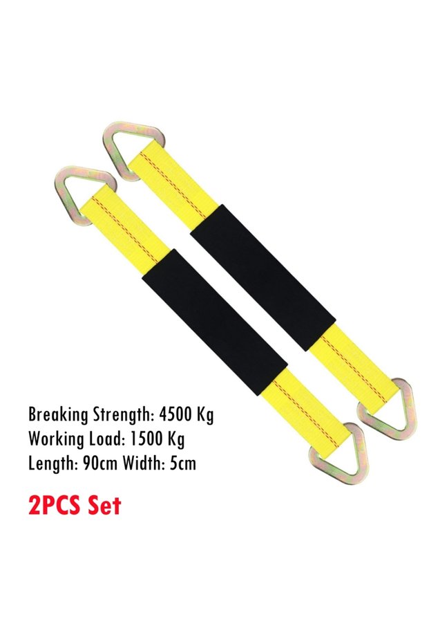 2PCS Set 2PCS 90x5cm Car Axle Straps with D-Ring and Protective Sleeve for Securing Car Transport A