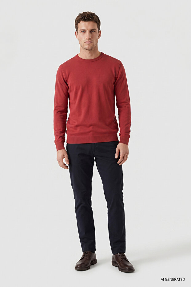Ds Damat Regular Fit Pomegranate Flower Non-Pilling Crew Neck Knitwear Sweater