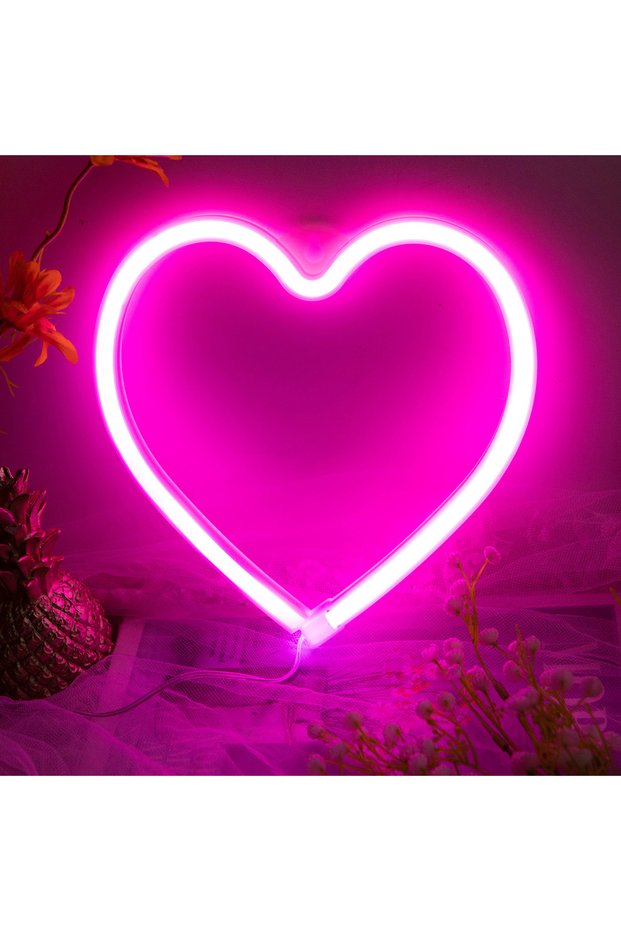 Pink 1PC Neon Heart Lights Pink Heart Neon Sign Heart Led Light Led Heart Lamp Heart Decorations For
