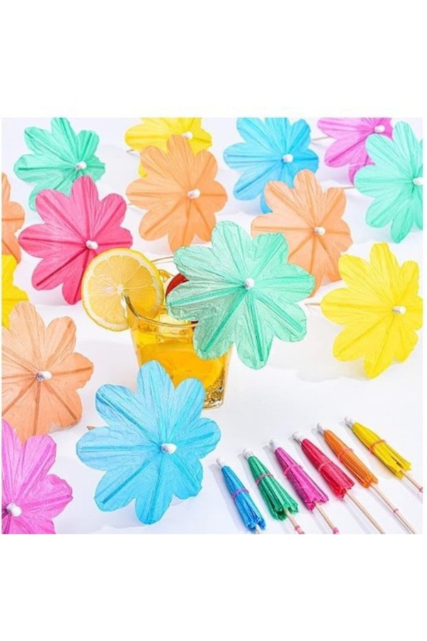 C 10Pcs Hawaiian Paper Umbrella Cocktail Picks Cupcake Toppers for Summer Tropical Birthday Party De