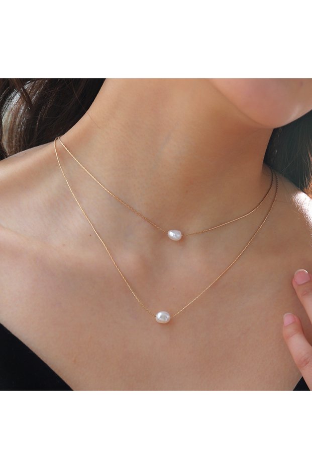 A-X219 316L Stainless Steel New Fashion Fine Jewelry 2 Layer Natural Freshwater Pearl Charms Chain C