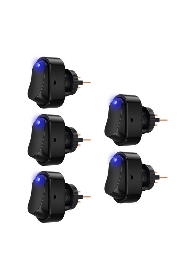 Blue LED 12VDC 5PCS Toggle Switch 12v 30A Oval Rocker Switch 3 Pin Red Blue LED Lighted On Off Switc