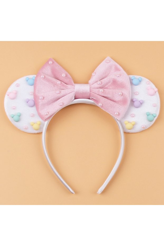 TDMQ232-9 Chic Boutique Pearls 3.3 "Mouse Ears Headband 5" Velvet Bow Hairband For Girls Festival Pa