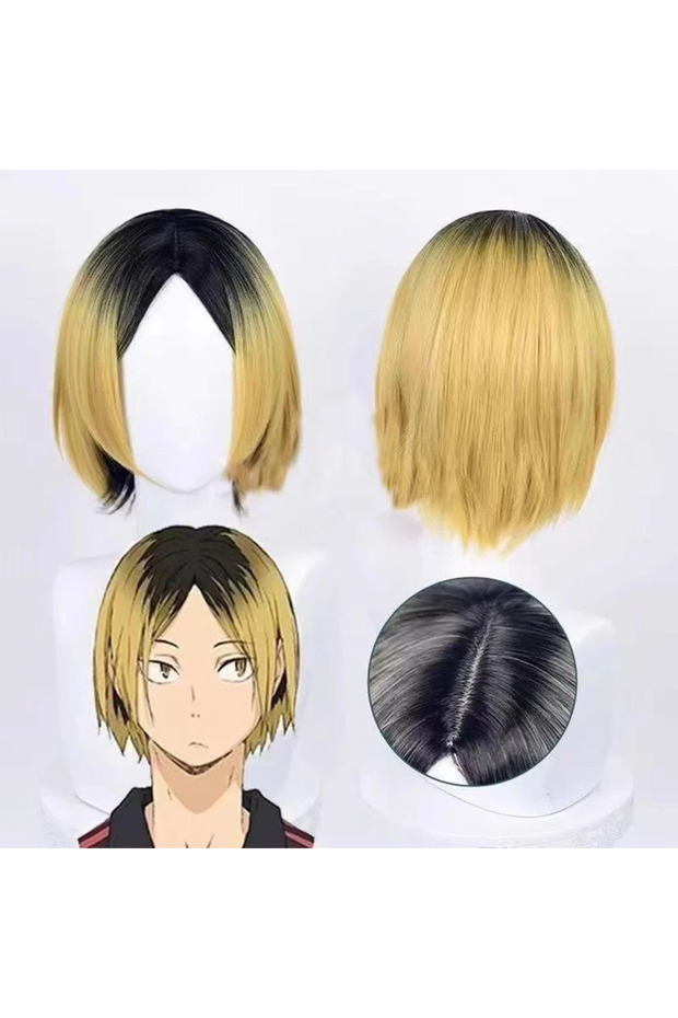 Kozume Kenma Kozume Kenma Cosplay Wig 30cm Short Golden Black Dyed Kenma Kozume Anime Wigs Heat Resi