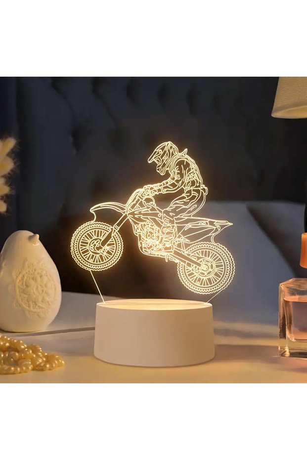 Warm White WHITE 3D Dirt Bike Rider Night Lights, Room and Living Room Table Decorative Lights, Holi