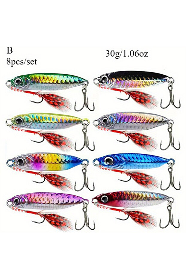 B 30g 8pcs Ackibbik 8pcs Metal Jig Spoon 10g/30g Cast Jigging Spoon Saltwater Jig Shore Jigging Lure
