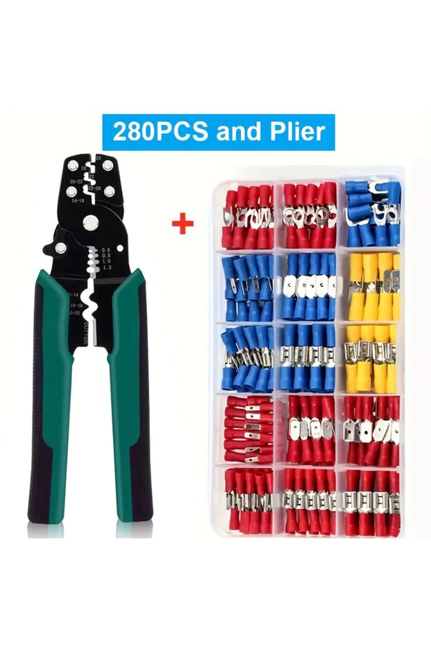 280pcs and plier 280Pcs Spade Crimp Terminal Connector Kit with 4-in-1 Wire Stripper Copper Contact
