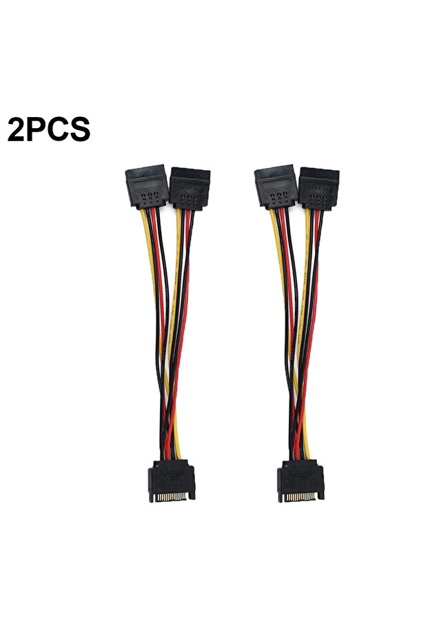 2PCS 15-pin SATA Male to Dual 15-pin Female Y-Splitter Cable High Speed SATA Power Cable Adapter for