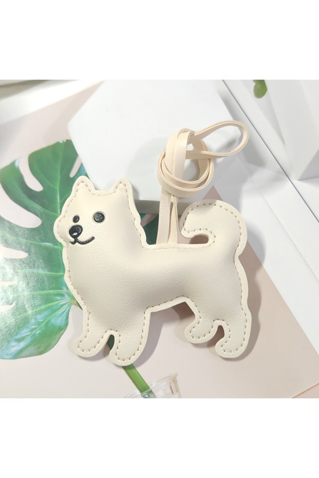 white dog cute cartoon pu leather Chinese village dog bag charm fashion car keychain keyring handbag