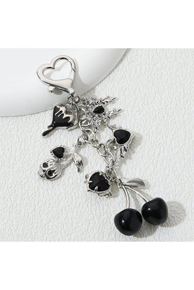 12 cm E8965 Pretty Cherry Heart Butterfly Enamel Keychain Y2k Neo-Gothic Plant Love Key Ring For Wom