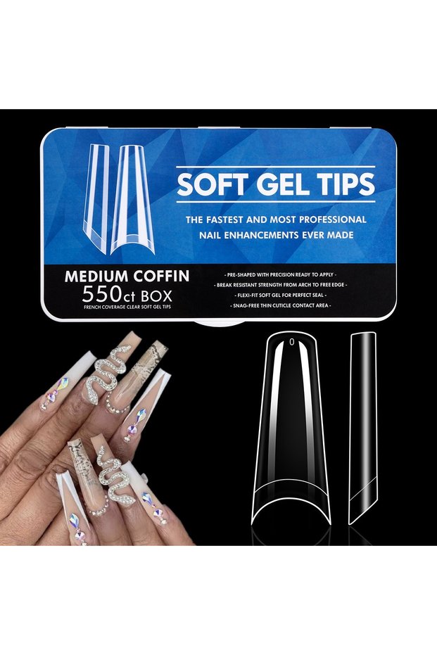 MEDIUM COFFIN 550pcs Coffin Almond Soft Gel Nail Tips False Half Cover Press On Acrylic Nails 11Size
