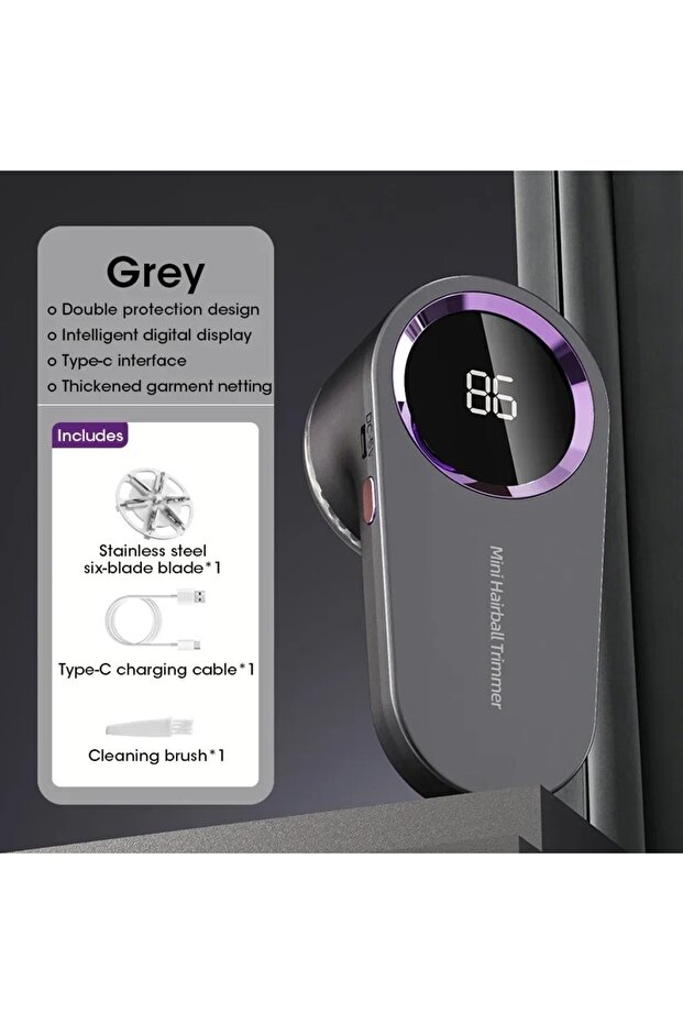 Grey Portable Lint Remover Electric Fuzz Pellet Remover for Clothing LED Display Rechargeable for Cl