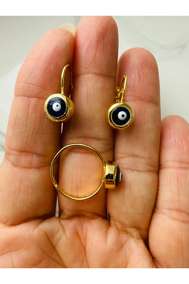 Evil Eye Children's Earring and Ring Set, Allergy-Free Children's Ring and Earring Set