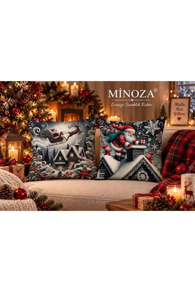 Digital Printed Christmas Patterned Decorative Throw Pillow Cover Set of 2