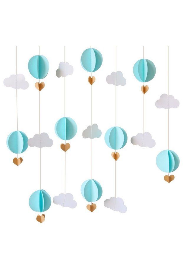 Blue 3D Clouds Love Hot Air Balloon Paper String Garland Banner Birthday Baby Shower Party Wall Back