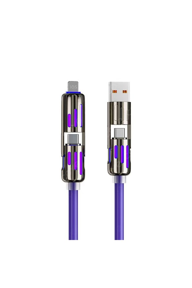 1m Purple 4 in 1 Data Line 240W Super Fast Charge USB Type C PD Silicone Aluminum Alloy Data Cable f