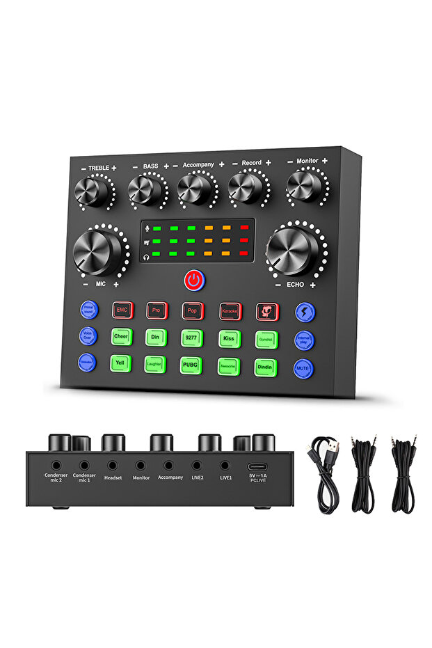 V8S Professional Sound Card with Voice Changer - 10 Sound Effects for PC Gaming, Karaoke, Live Strea