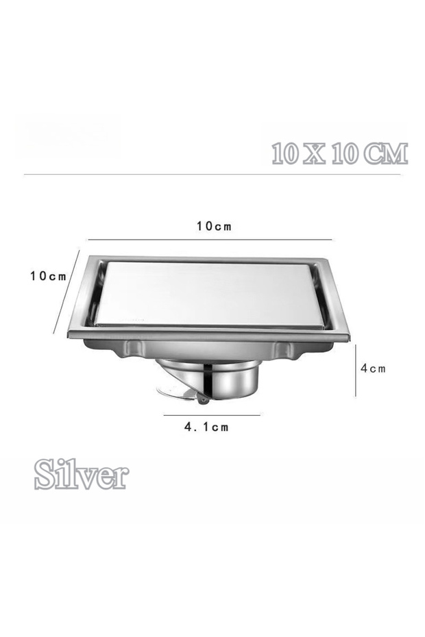 Silver-10X10 Large Flow Drainer with Base 304 Stainless Steel Hidden Square Bathroom Toilet Drainage