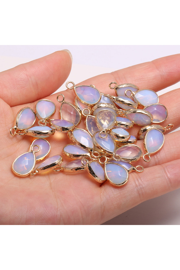 Opal 2pc Natural Stone Faceted Opal Pendants Water Drop Shape Exquisite Charms for Jewelry Making Di