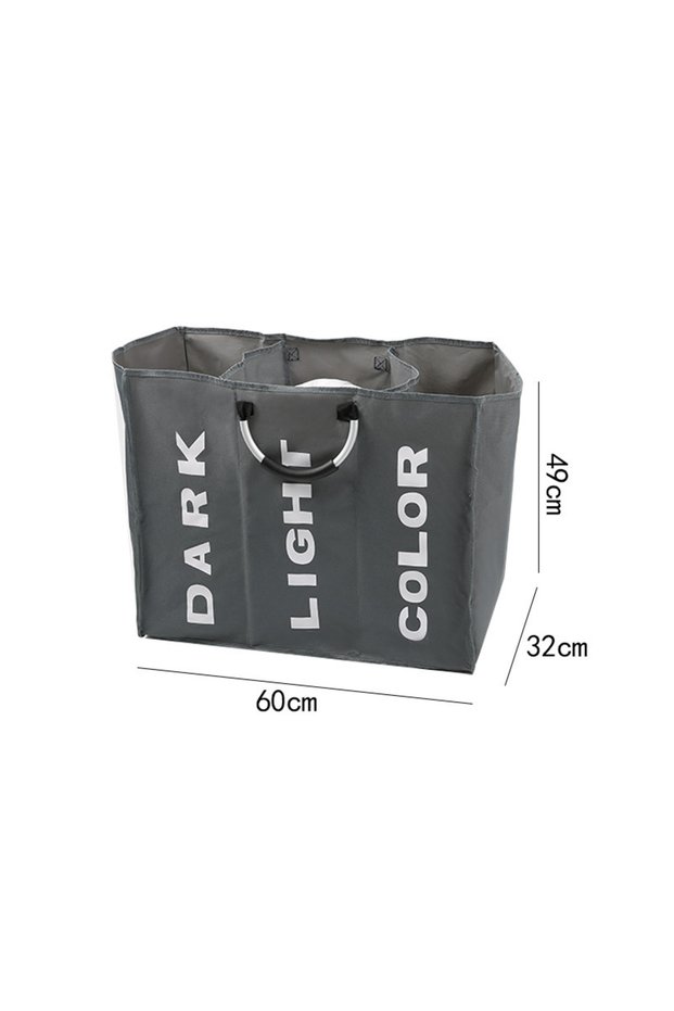 Dark gray 1PC Foldable Home Laundry Basket Large Dirty Laundry Basket Hamper 3 Section Oxford Cloth