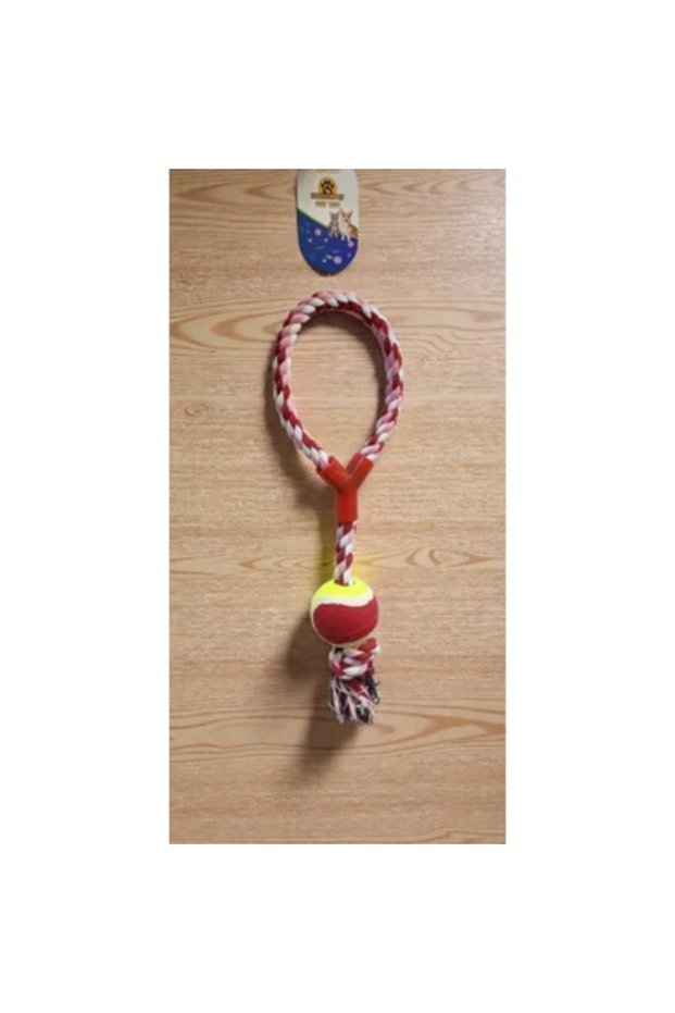 Tennis ball with pull rope red