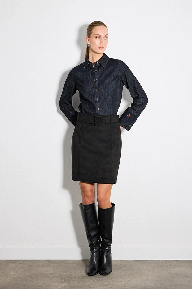 Faux Suede Mini Skirt - Black