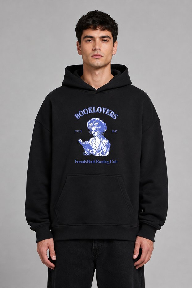 Booklovers Design Pre-Printed Oversize Black Hooded Sweatshirt