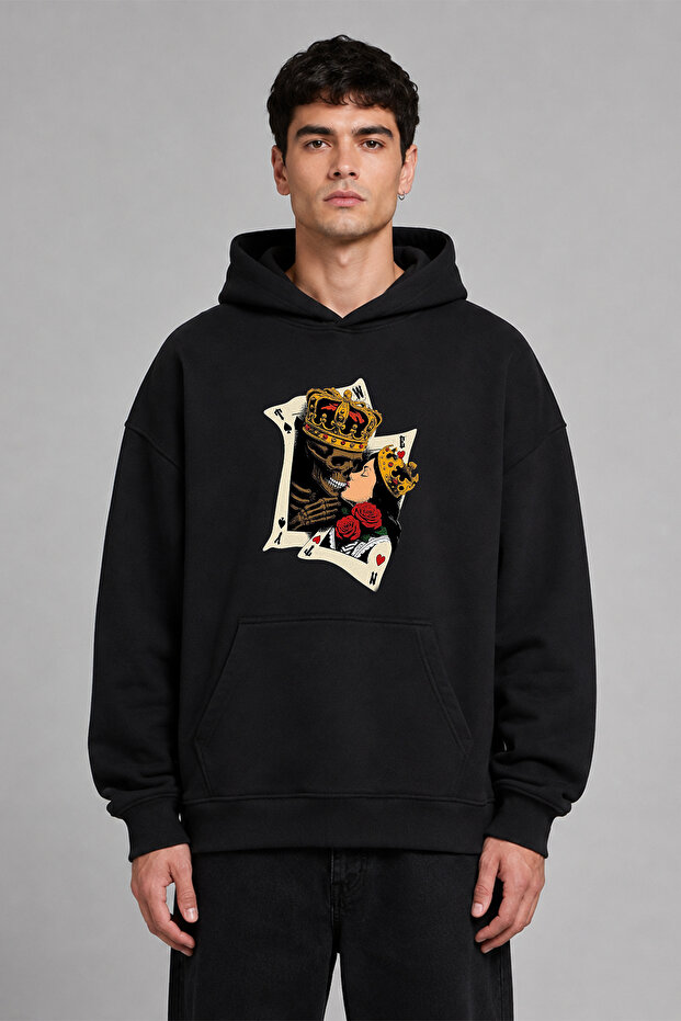 As Kral Design Pre-Printed Oversize Black Hooded Sweatshirt