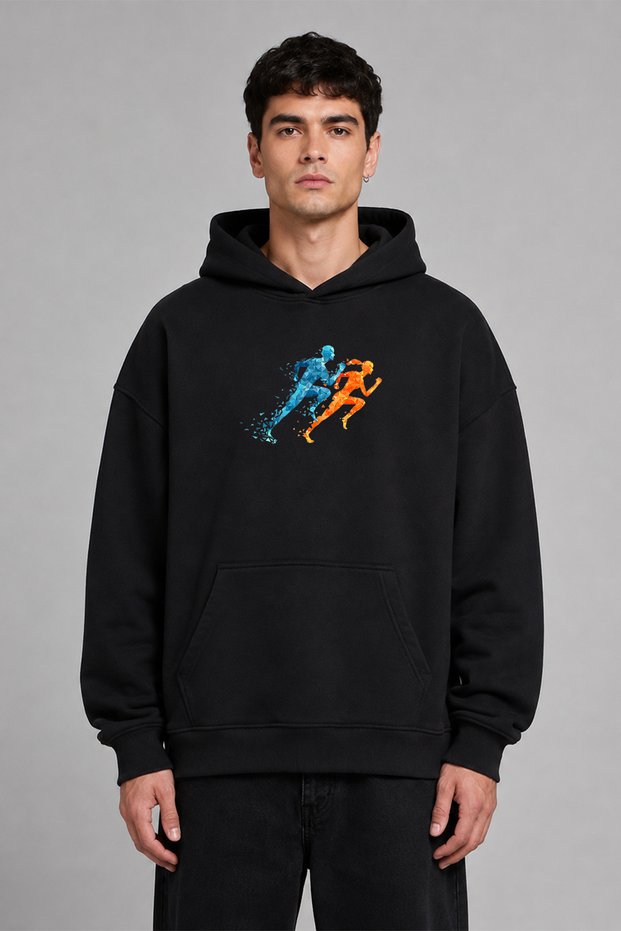 Runner 2 Design Pre-Printed Oversize Black Hooded Sweatshirt
