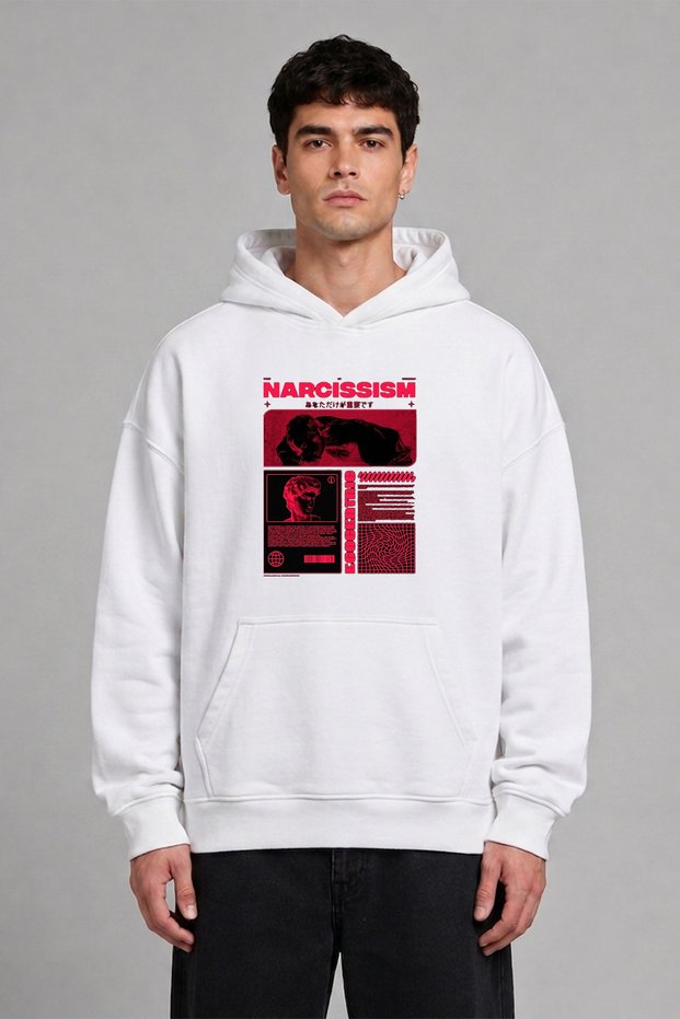 Narcıssısm Design Pre-Printed Oversize White Hooded Sweatshirt