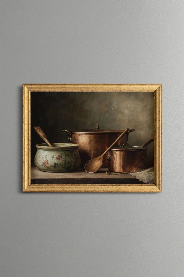 Copper Pots and Wooden Spoons - Vintage Patterned Tableware - Fine Model