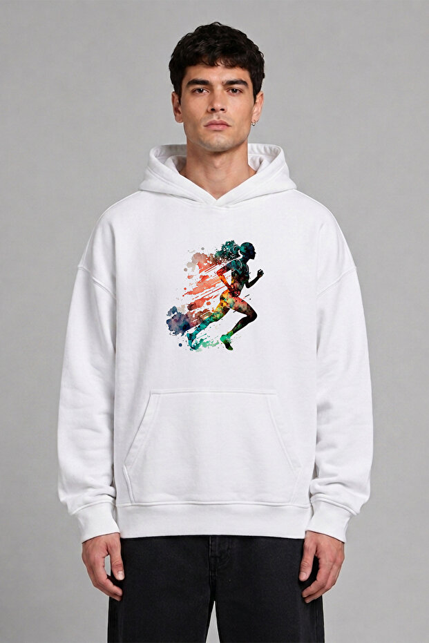 Runner 4 Design Pre-Printed Oversize White Hooded Sweatshirt
