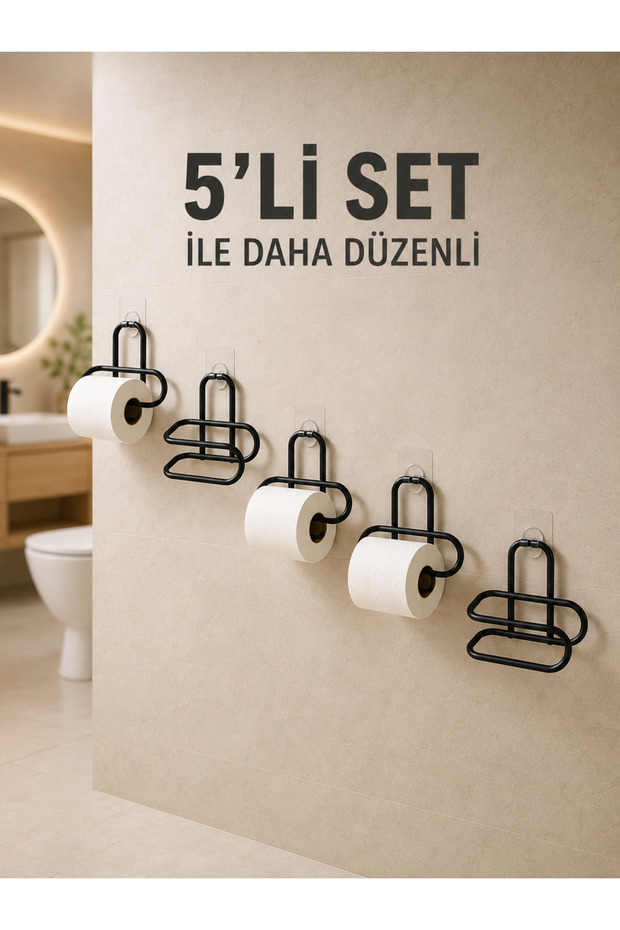 Adhesive Toilet Paper Holder Black Metal Mounting Without Drilling Wc Paper Holder 5 Pieces -