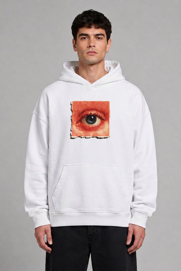 Paper Piece Design Pre-Printed Oversize White Hooded Sweatshirt