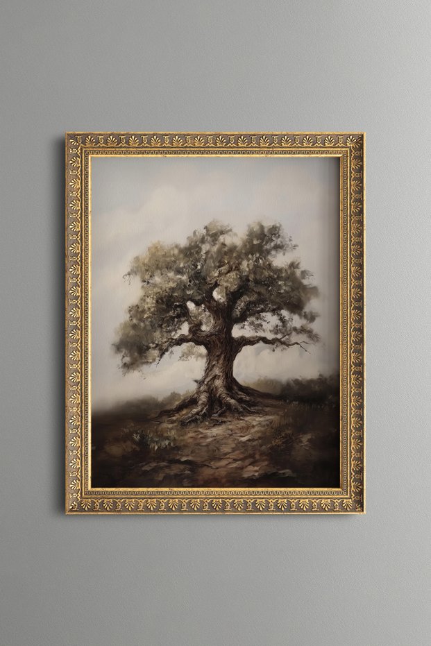 Olive Tree with Roots - Vintage Patterned Painting - Fine Model