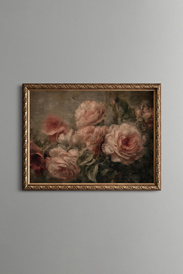 Pink Roses and Green Leaves - Vintage Patterned Painting - Fine Model