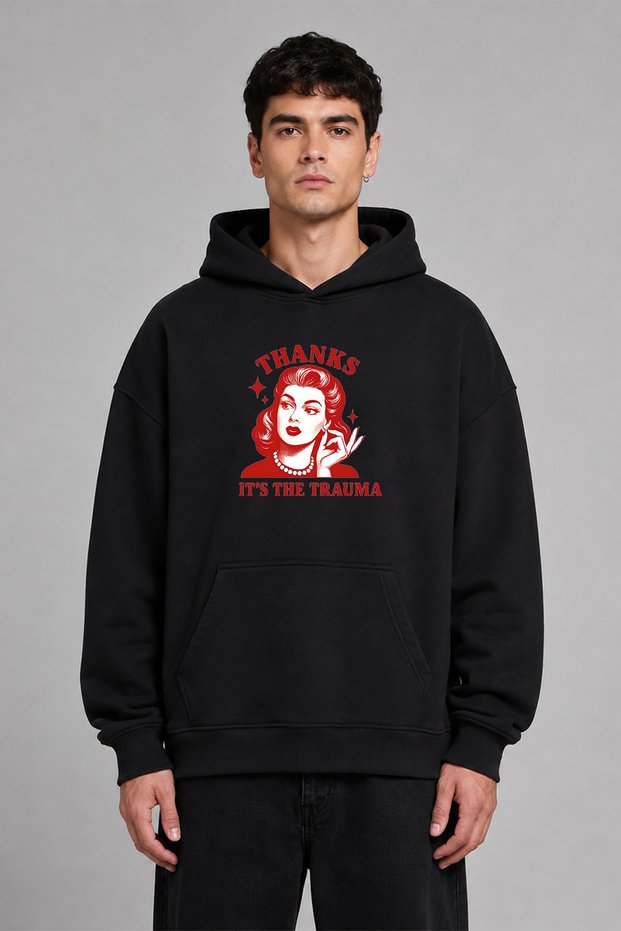 Thanks Its the Tasarım Pre-Printed Oversize Black Hooded Sweatshirt