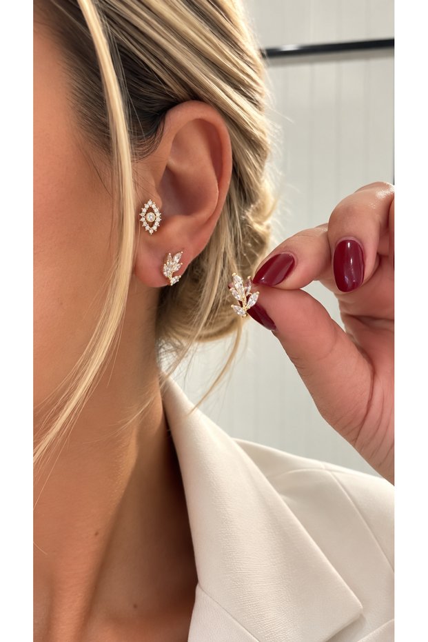 Leaf Model Mini Zircon Stone Xp Stainless Steel Earrings