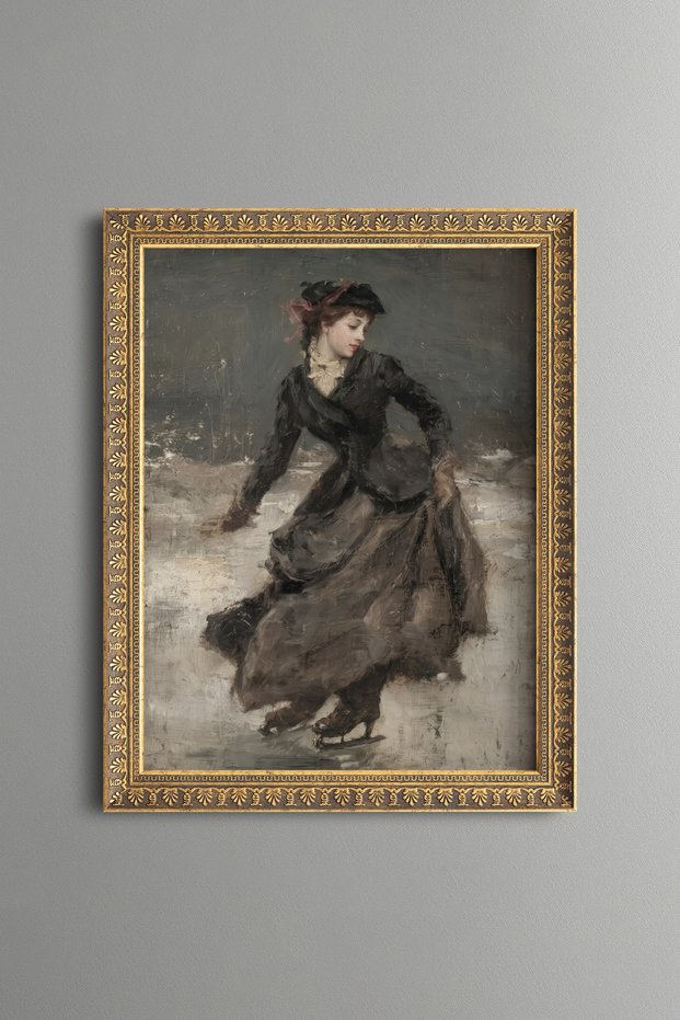 Ice Skating Woman - Vintage Patterned Painting - Slim Model