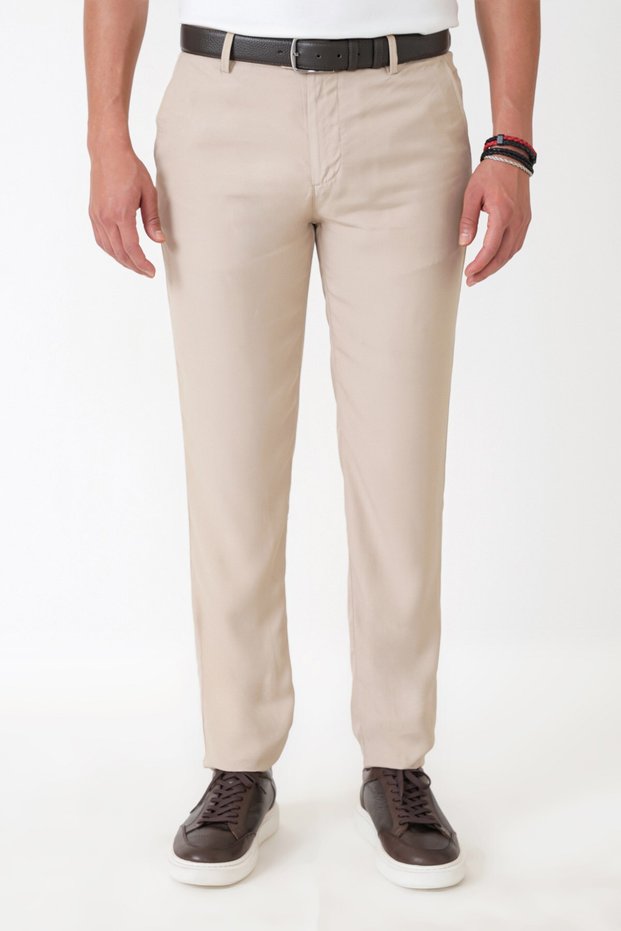 Comfort Fit Cotton Beige Trousers with Side Pockets P 1225