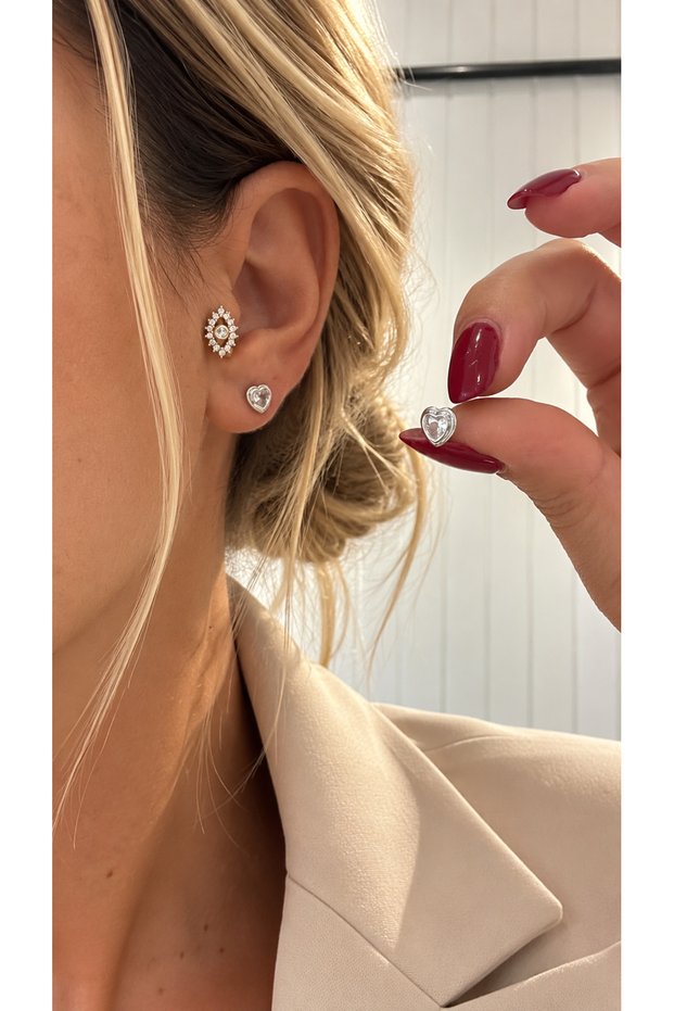 Heart Model Zircon Stone Mini Xp Stainless Steel Earrings