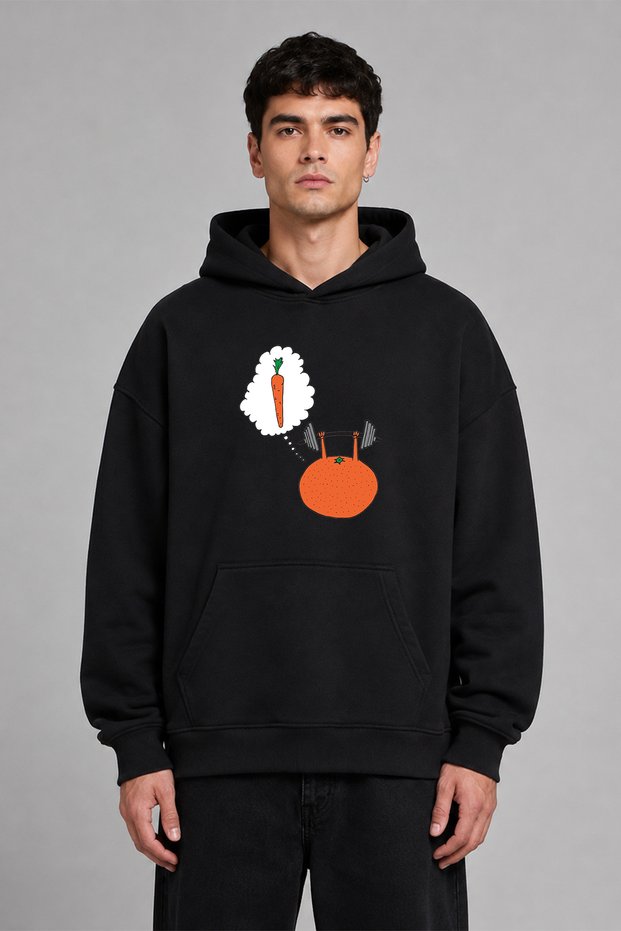 Hayaller Gym Design Pre-Printed Oversize Black Hooded Sweatshirt