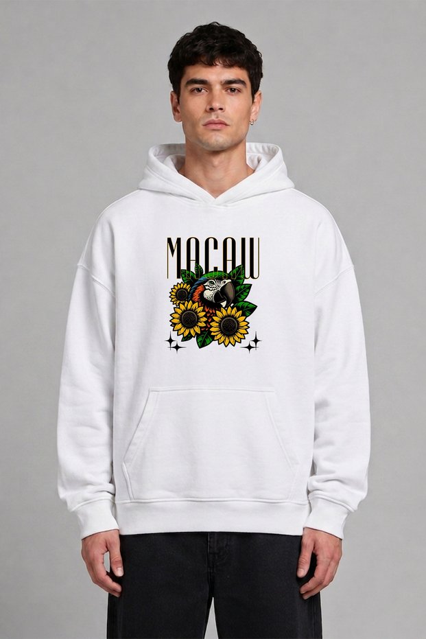Macav Design Pre-Printed Oversize White Hooded Sweatshirt