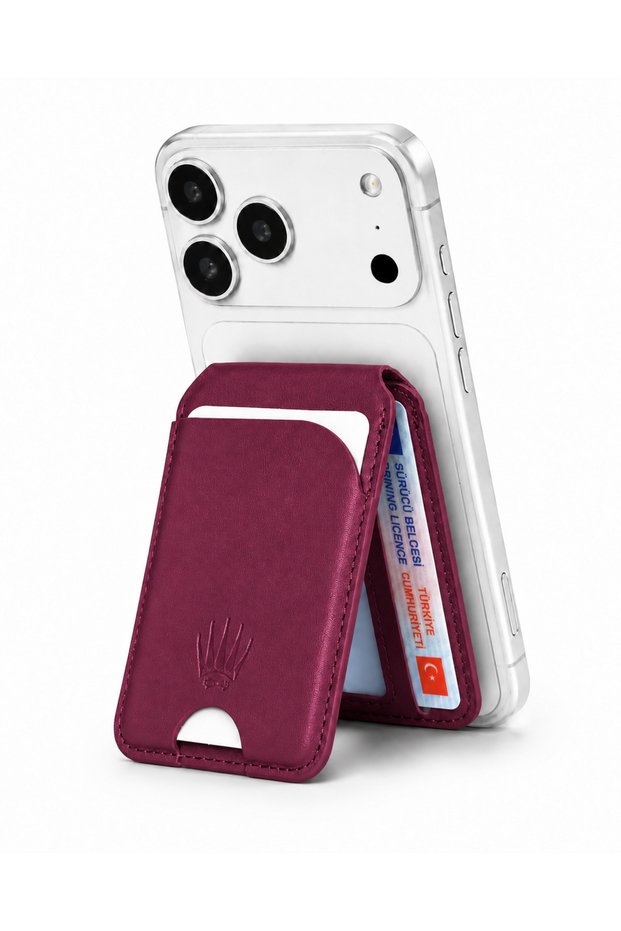 Plum Magnetic Adhesive 5-Chamber Magnetic Card Holder with Axis Stand (Rfid)