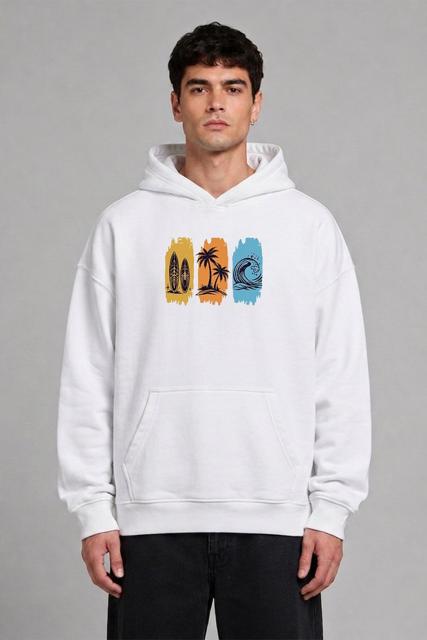 Surf Objects 1 Design Pre-Printed Oversize White Hooded Sweatshirt