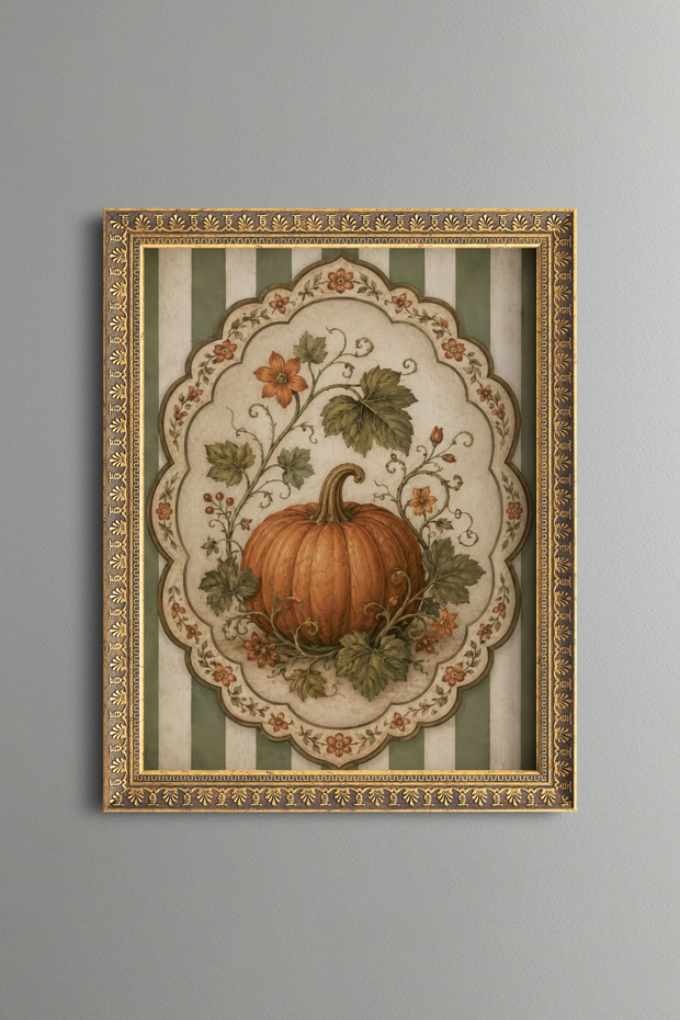 Pumpkin with Floral Motifs - Vintage Patterned Painting - Fine Model