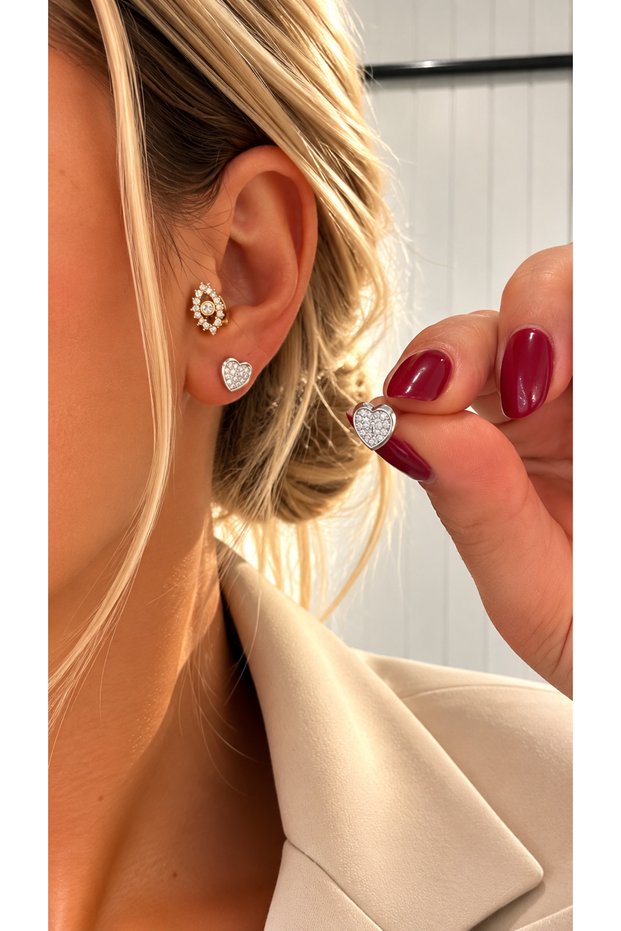 Mini Heart Model Zircon Stone Xp Stainless Steel Earrings