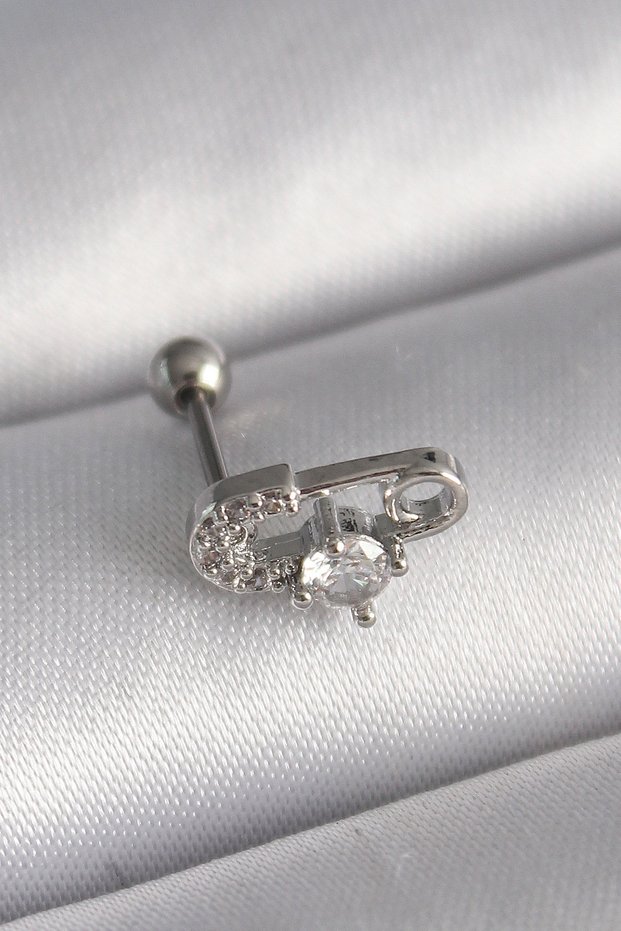 316L Steel Silver Color Zircon Stone Bulk Needle Tragus Piercing
