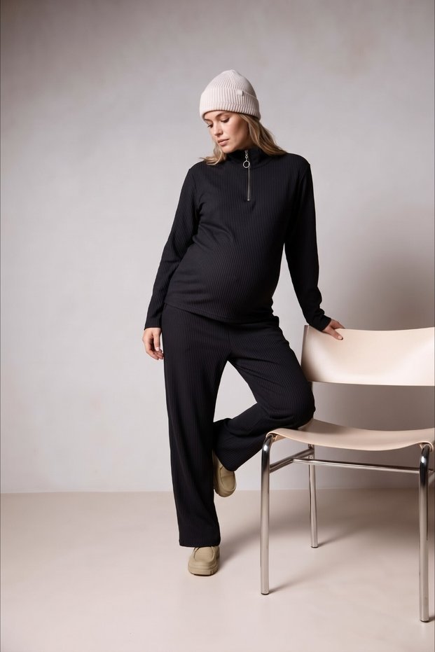 Urban Corduroy Fabric Half-Zip Maternity and Postpartum Tracksuit Set
